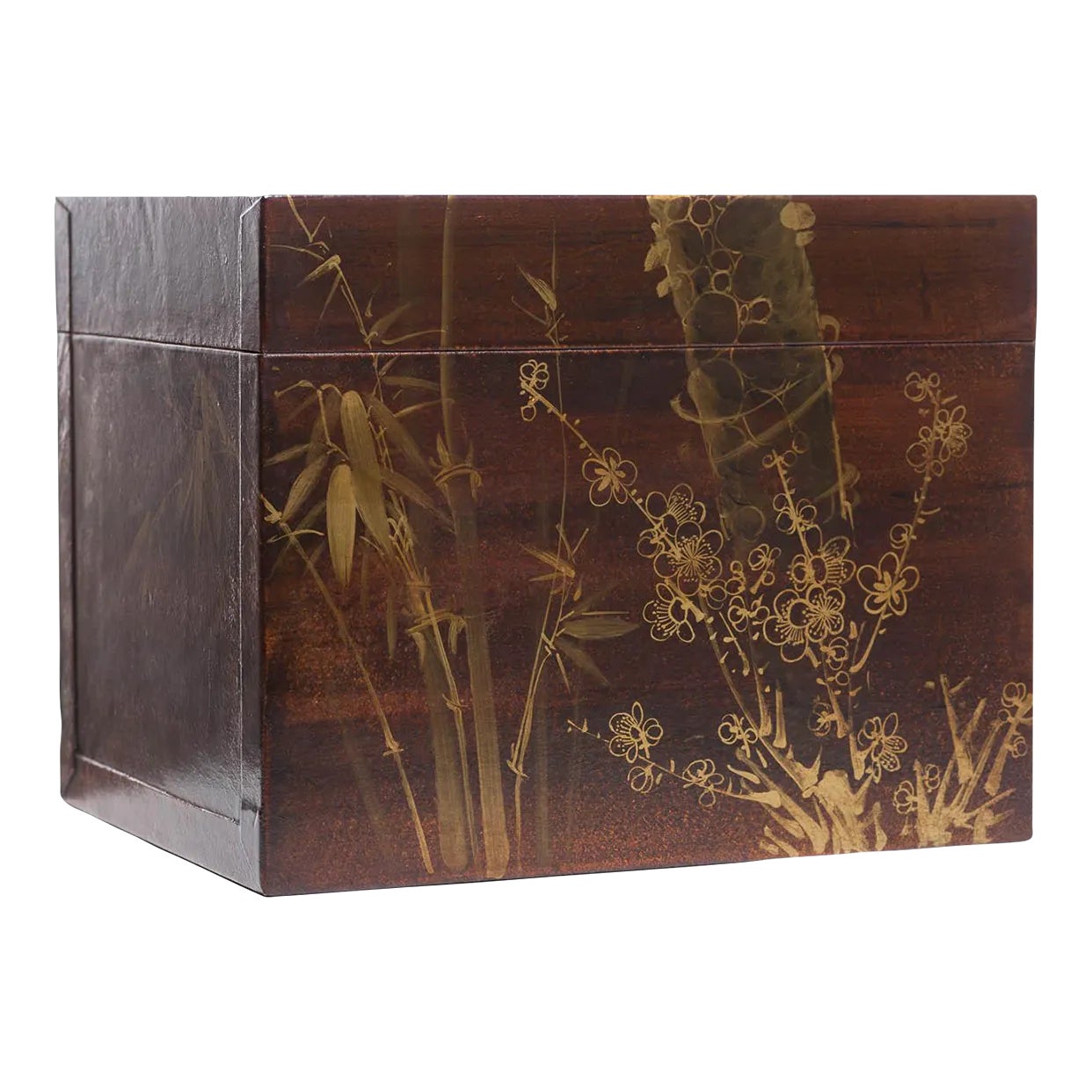 Lawrence & Scott Hand-Painted Mahogany Brown Leather Box on Handcrafted ...