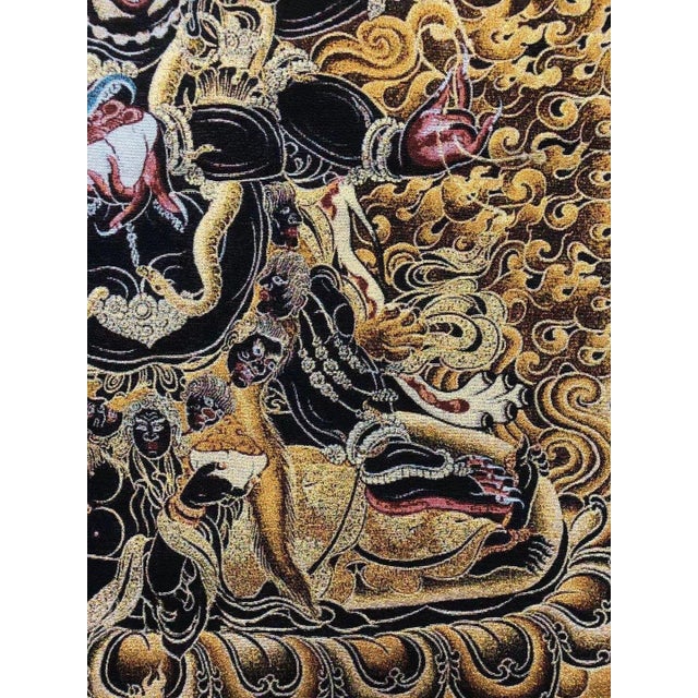Mid 20th Century Mid 20th Century Xizang Embroidery and Brocade Thangka Buddha Painting - Wrathful Deity Protector Wall Art - Hand Painted Buddhist Sacred Scroll For Sale - Image 5 of 7
