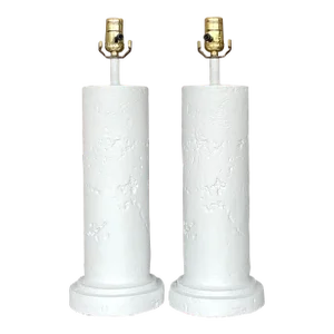 Vintage Coastal Molded Coral Plaster Lamps - a Pair