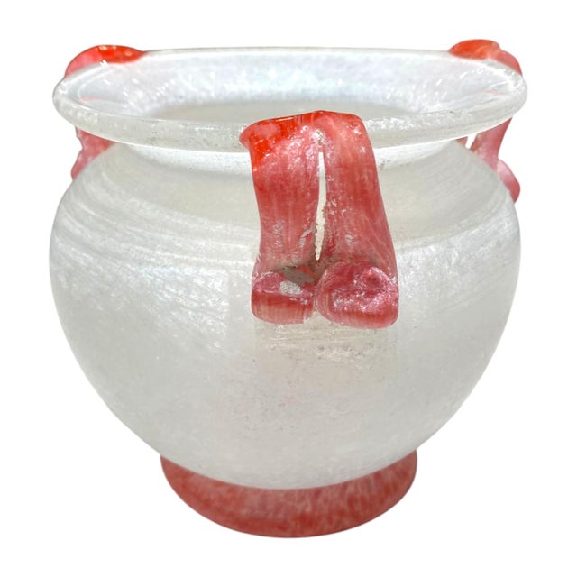 Mid 20th Century Murano Art Glass Bowl "Scavo" Italian Seguso White Red Vase Planter Decor For Sale - Image 5 of 12