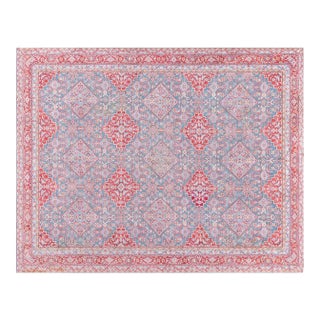 Fine Antique Indian Agra Red and Blue Handmade Rug For Sale