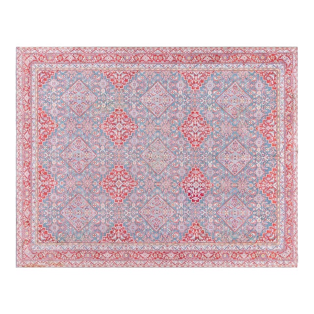 Fine Antique Indian Agra Red and Blue Handmade Rug For Sale
