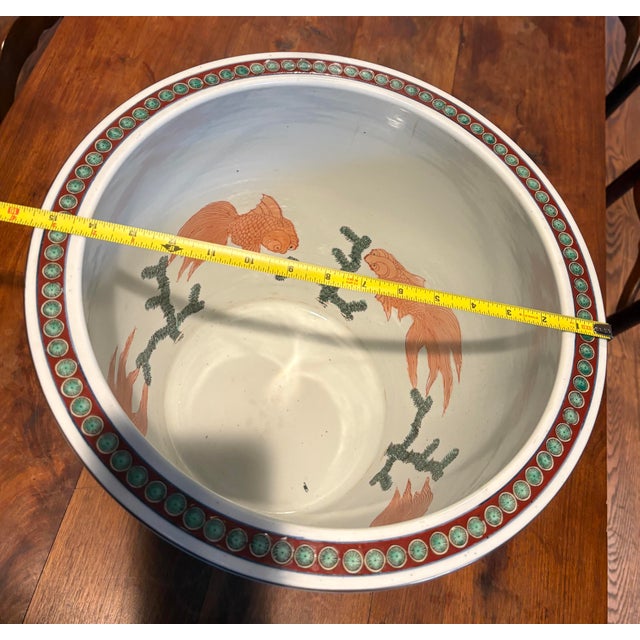 Brown Large Vintage Chinese Porcelain Jardinière / Cachepot / Goldfish Bowl /Carved Hardwood Stand For Sale - Image 8 of 12