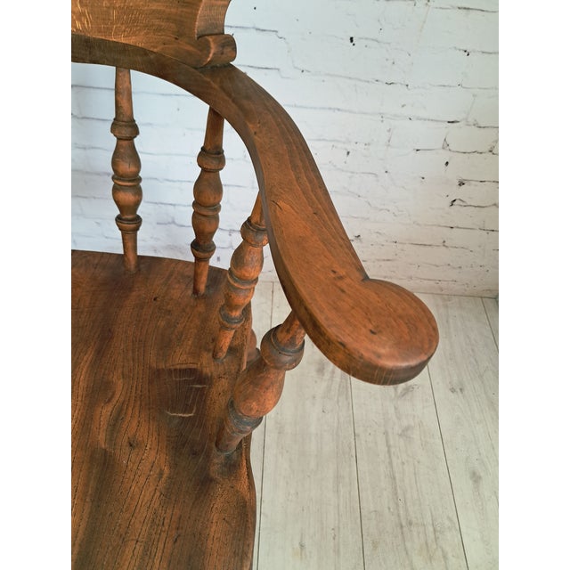 Antique Victorian Smokers Bow Armchair in Beech & Elm, 1880s For Sale - Image 15 of 18