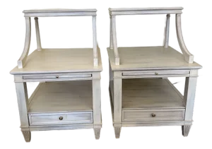 Pair of Modern Cream Painted Wood Two-Tier Night Tables