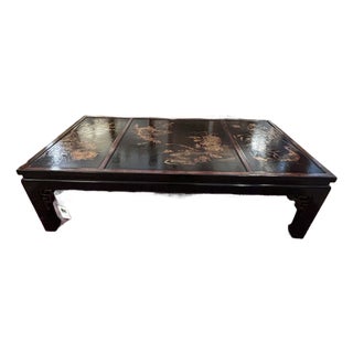 Chinoiserie Black & Gold Lacquer Coffee Table For Sale