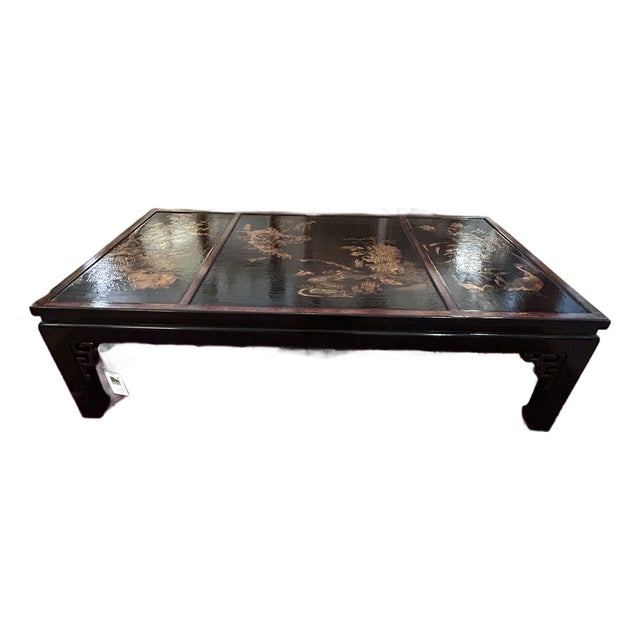 Chinoiserie Black & Gold Lacquer Coffee Table For Sale