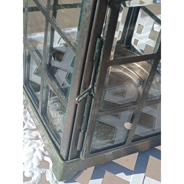 Metal 1940s Copper and Brass Hanging Candle Lantern For Sale - Image 7 of 8