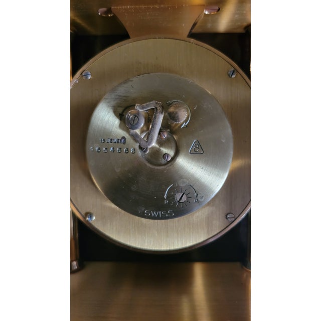 Gold Vintage Bucherer Brass Table Clock For Sale - Image 8 of 9