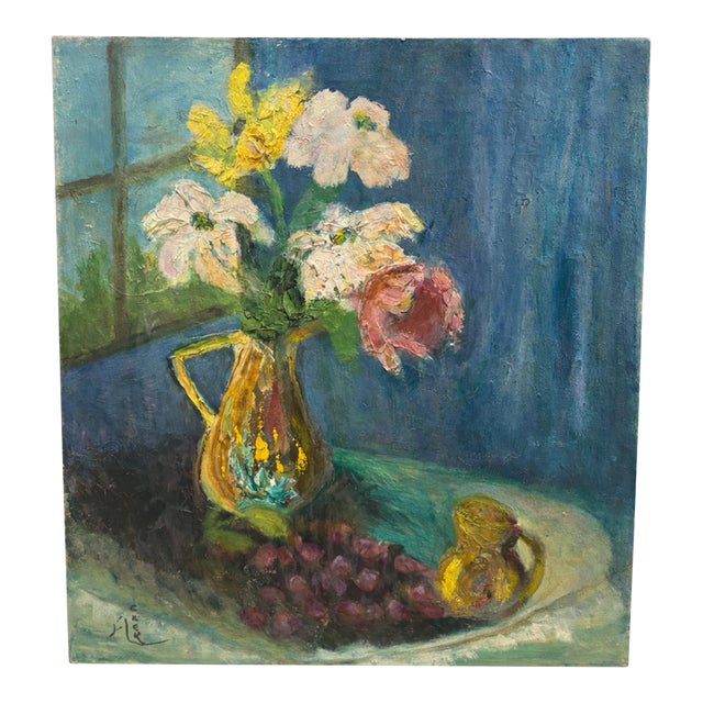 1960s Authentic MCM Impressionist Floral Still Life Oil Painting – Signed For Sale
