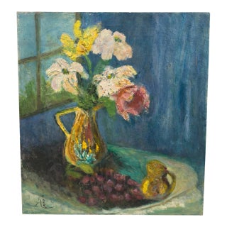 Vintage Original Art 1960s Authentic MCM Impressionist Floral Still Life Oil Painting – Signed For Sale