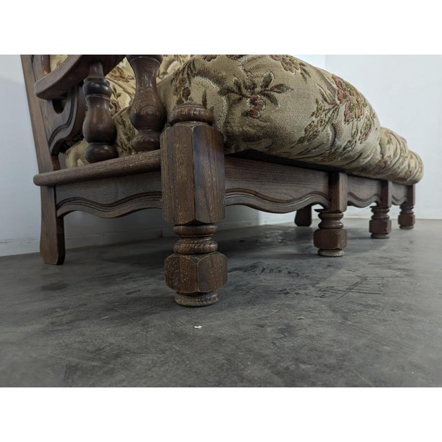 Rustic Oak Sofa with Floral Upholstery For Sale - Image 5 of 6