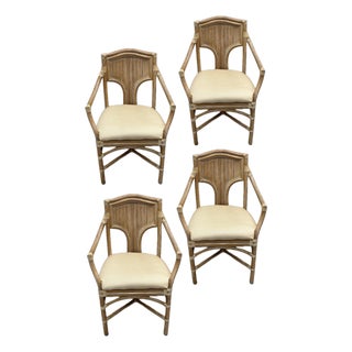 Mid 20th Century 4 McQuire Rattan, Pencil Reed Dining Chairs. Coordinate Well With Our Sheaf of Wheat Tables. For Sale