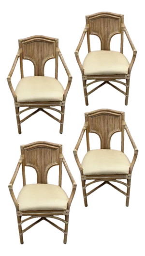 Mid 20th Century 4 McQuire Rattan, Pencil Reed Dining Chairs. Coordinate Well With Our Sheaf of Wheat Tables.