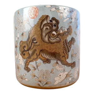 Chinese Porcelain Da Ya Zhai Gold Qilins Sky Blue Brush Pot