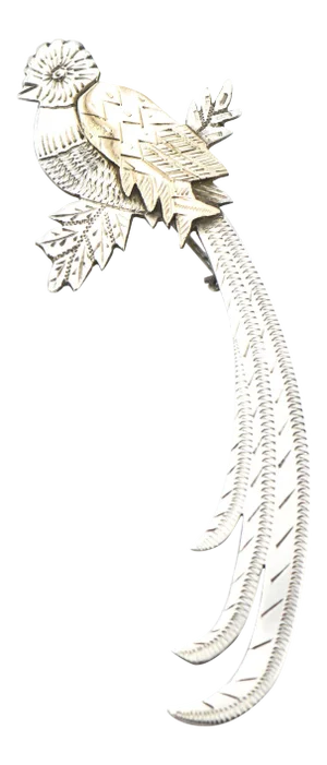 Highly Stylized Silver & Gold Bird Brooch