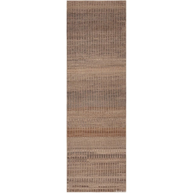 Nazmiyal Collection Earthy Tone Modern Moroccan Runner Rug For Sale