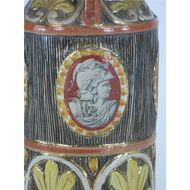 Olive Mid 20th Century Pitcher Jug Classical Italy Pottery Hand Made Panted, 3 Transfer Images of Busts, Figurative For Sale - Image 8 of 12