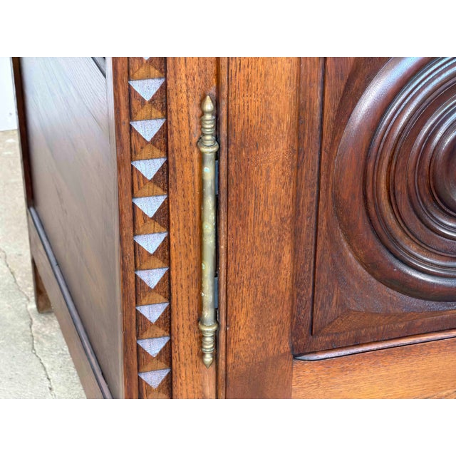 French Brutalist Carved Oak Armoire attributed to Charles Dudouyt, 1940s For Sale - Image 11 of 15