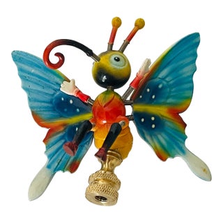 1970s Whimsical Butterfly Lamp Finial Handpainted For Sale
