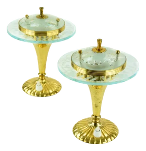 Brass and Glass Table Lamps attributed to Pietro Chiesa for Fontana Arte, 1950s, Set of 2