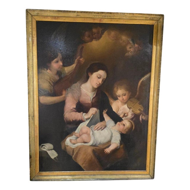 The Nativity of Jesus, 19th Century, Oil on Canvas, Framed For Sale