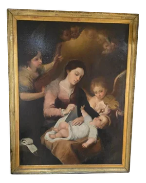 The Nativity of Jesus, 19th Century, Oil on Canvas, Framed