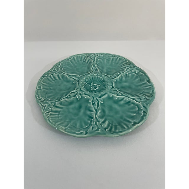 French Country 1940s French Gien Turquoise Majolica Oyster Plate For Sale - Image 3 of 12