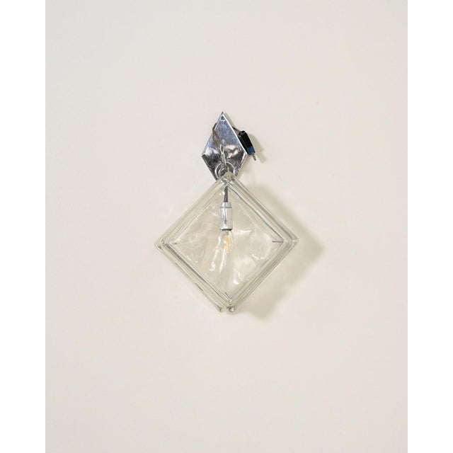 European Pressed Glass and Metal Wall Light, 1970s For Sale - Image 3 of 8