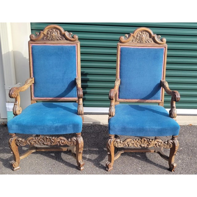 Cerulean Early 20th Century French Gothic Style Throne Chairs For Sale - Image 8 of 10