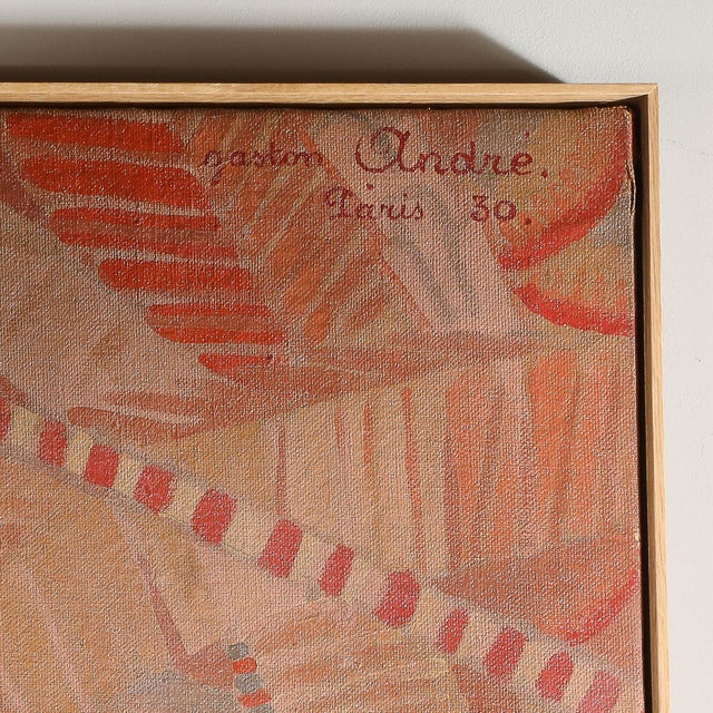 Red Art Deco Signed Gaston Andre Oil on Canvas Tropical Landscape of Palms For Sale - Image 8 of 15