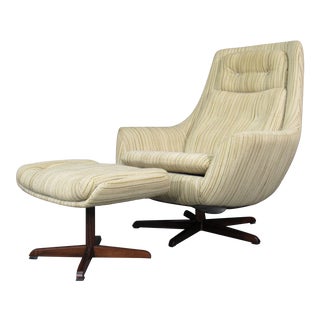 Midcentury Danish Modern Chair and Ottoman in Style of Arne Jacobsen For Sale