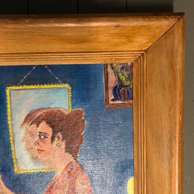 1970s Vintage Original Modernist Nude Interior Artist Painting For Sale - Image 5 of 7