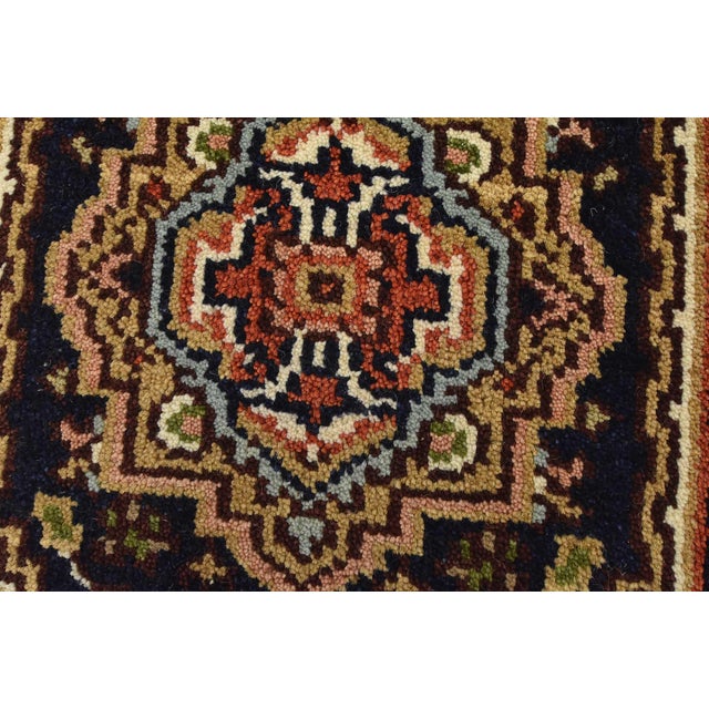 Heriz Rug 2′ X 3′ Blue Wool Tribal Hand-Knotted Oriental Carpet For Sale - Image 4 of 8