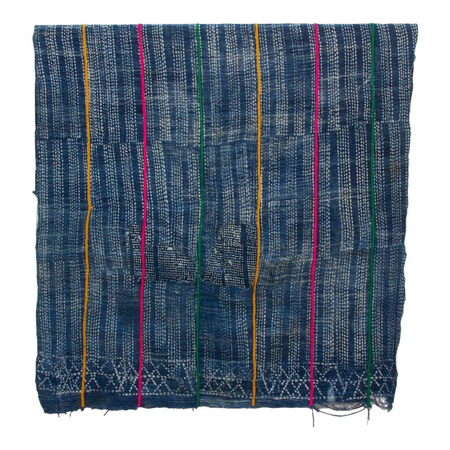 Dogon African Chromatic Stitching Indigo Throw For Sale