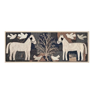 20th Century American Draft Horse Hooked Rug on Custom Wall Mount For Sale