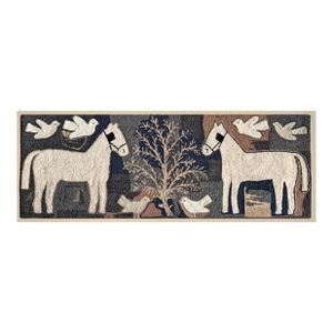 20th Century American Draft Horse Hooked Rug on Custom Wall Mount