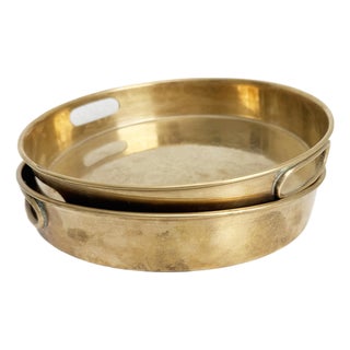 Danish Modernist Style Brass Trays, Round - A Pair For Sale