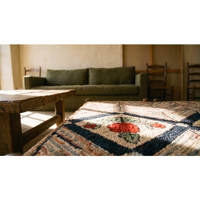 1930s Camel Geometric Folk Art Antique American Hooked Rug 2' 0'' X 3' 10'' Woven Wool Carpet For Sale - Image 13 of 13