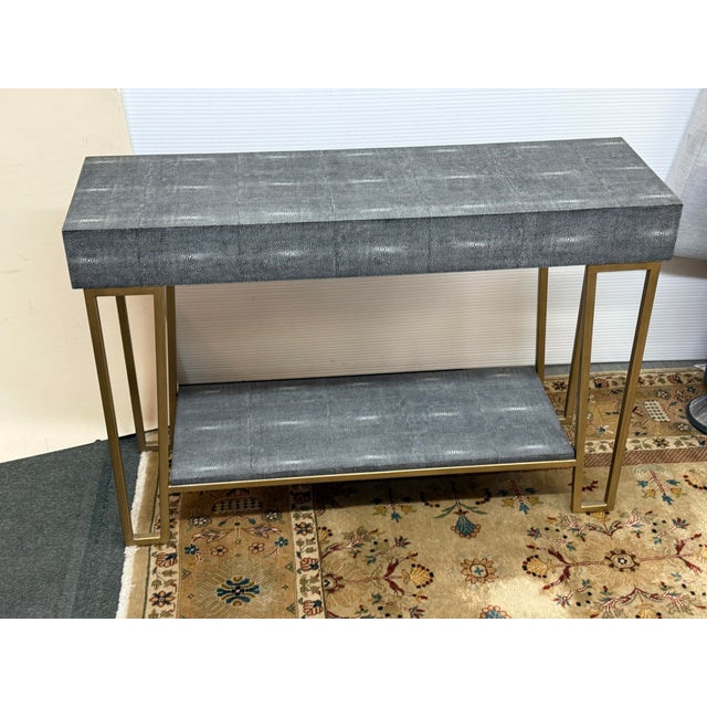 Currey & Company Faux Shagreen + Brass Console Table For Sale In San Francisco - Image 6 of 12