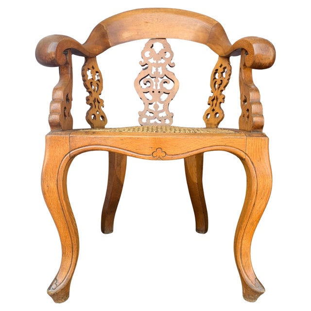 Regency Oak Library Chair with Pierced Decorative Rear & Sides Fitted with Caned Seat from Jaggards House Grade II Home For Sale - Image 3 of 7