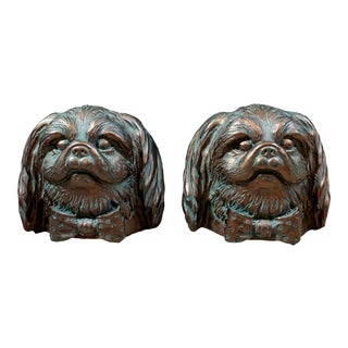 Vintage Pekingese Faux Bronze Dog Bookends - a Pair For Sale
