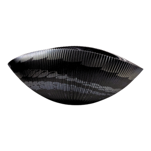 Vintage Murano Black Ribbed Art Glass Shell Bowl – Italian Sculptural Decorative Centerpiece