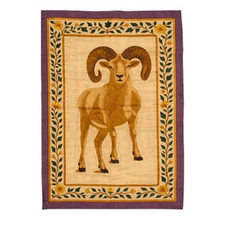 Hand Embroidered Mountain Ram Tapestry, 1980s For Sale