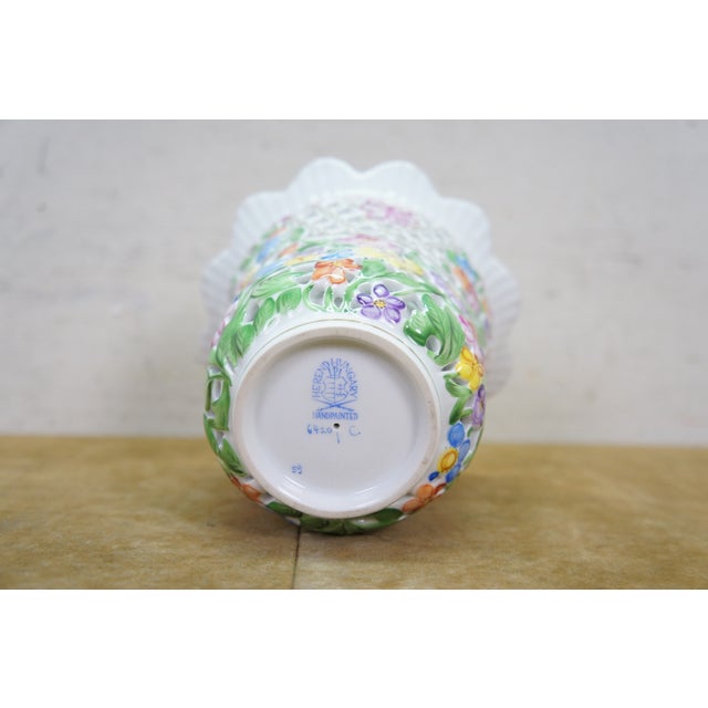 Vintage Herend Hungary Handpainted Openwork Basketweave Pierced Porcelain Vase For Sale - Image 14 of 14