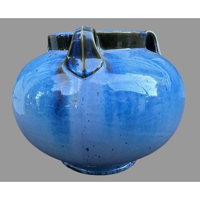 Vintage Fulper 3 Handled Bulbous Blue 6.25" Art Pottery Vase In good original condition showing some typical age-...