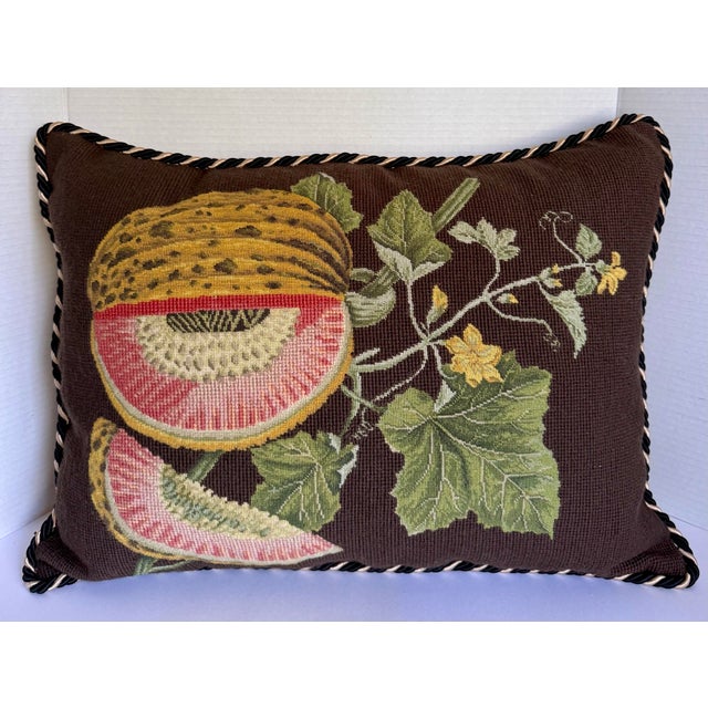 Vintage “Golden Melon” Needlepoint Pillow in the Style of Lycette Designs With Down Insert For Sale - Image 11 of 11