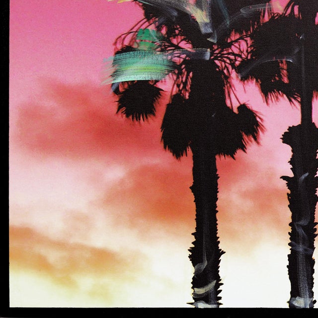 2020s Beach City Palms - Night Hits - Original California Palm Tree Night Scene Acrylic and Photograph on Canvas by Pete Kasprzak For Sale - Image 5 of 9
