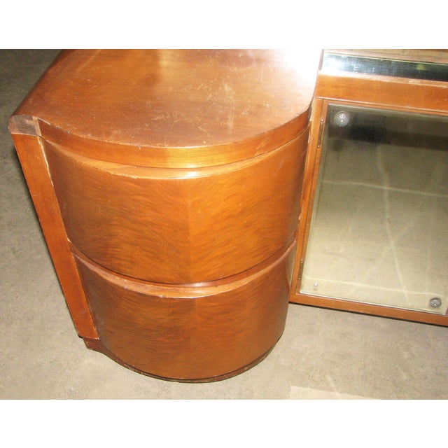 Mid 20th Century Vintage Art Deco Wooden Curved Mirrored Vanity For Sale - Image 5 of 6