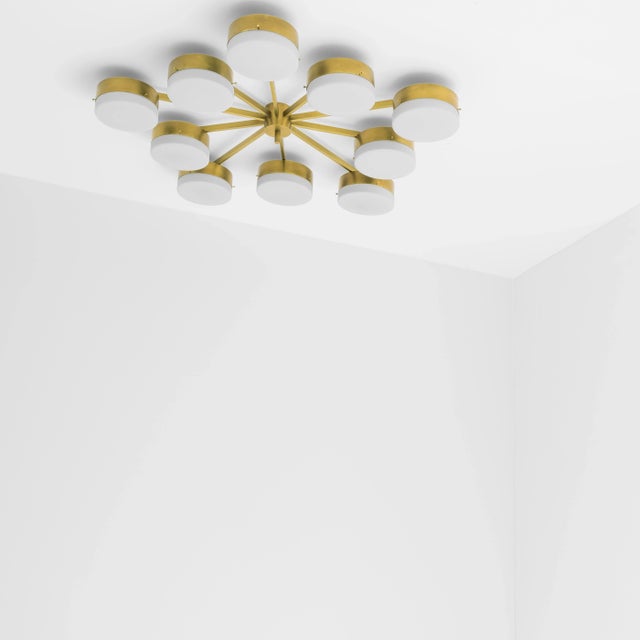 1990s Vintage Gio Ponti Style Italian Brass and Glass Pendant For Sale - Image 5 of 9